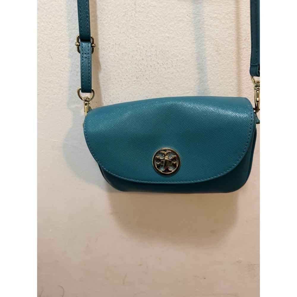 Tory Burch Robinson Turquoise Turn Lock Clutch Crossbody Bag Gold Hardware